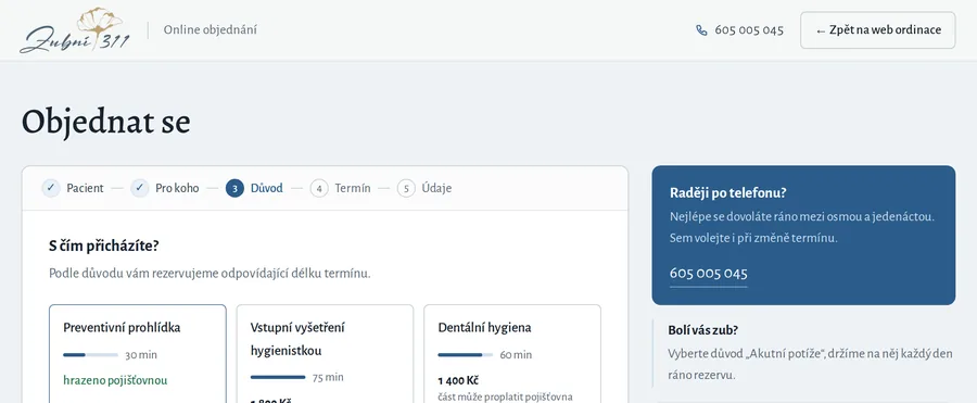 Náhled — stránka Objednat se online